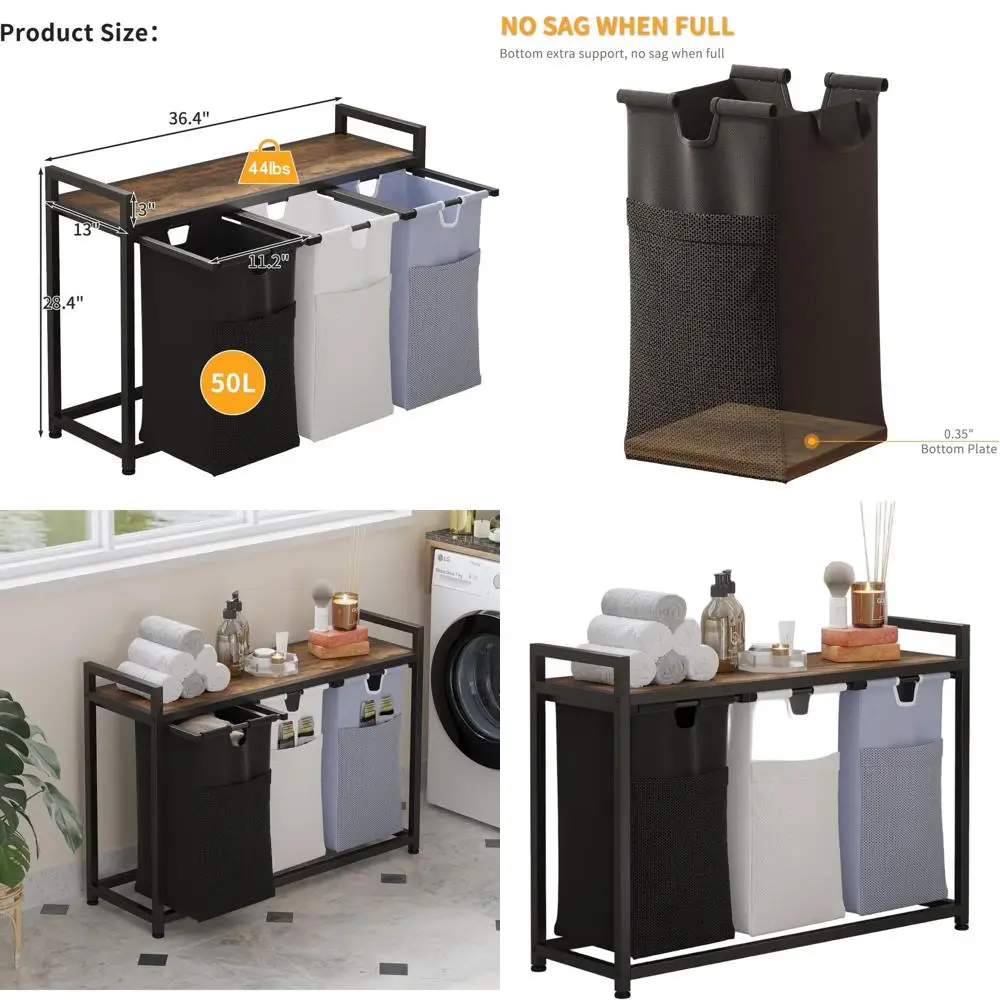 3-Section Fabric Laundry Hamper with Removable Liners, Handles, and Top Shelf for Dorms, Bathrooms, and Laundry Rooms
3-Section Fabric Laundry Hamper with Removable Liners, Handles, and Top Shelf for Dorms, Bathrooms, and Laundry Rooms