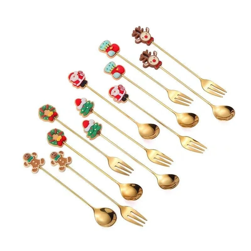 Stainless steel Christmas series spoon and fork set Household stainless steel dessert spoon fork tableware Cute cartoon spoon
Stainless steel Christmas series spoon and fork set Household stainless steel dessert spoon fork tableware Cute cartoon spoon
