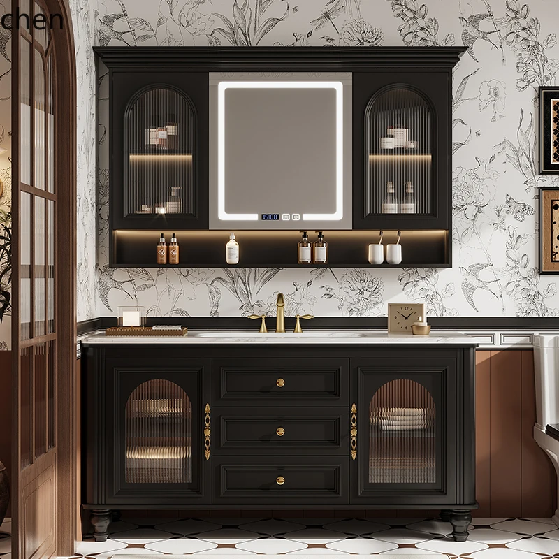 HXL oak retro bathroom cabinet combination bathroom washstand floor-to-ceiling smart mirror cabinet luxury stone
HXL oak retro bathroom cabinet combination bathroom washstand floor-to-ceiling smart mirror cabinet luxury stone