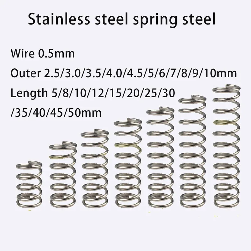 10pcs 304 Stainless Steel Strong Spring Compressed Miniature Ballpoint Pen Wire 0.5mm Outer 2.5/3/4.5/5/6/7/8mm Length 5-50mm
10pcs 304 Stainless Steel Strong Spring Compressed Miniature Ballpoint Pen Wire 0.5mm Outer 2.5/3/4.5/5/6/7/8mm Length 5-50mm