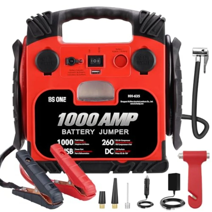 1000 Amp Peak Current Car Jump Stater 12V Lead Acid Battey Jump Box with 260PSI Air Compressor Jump Starter Battery Pack with L
1000 Amp Peak Current Car Jump Stater 12V Lead Acid Battey Jump Box with 260PSI Air Compressor Jump Starter Battery Pack with L