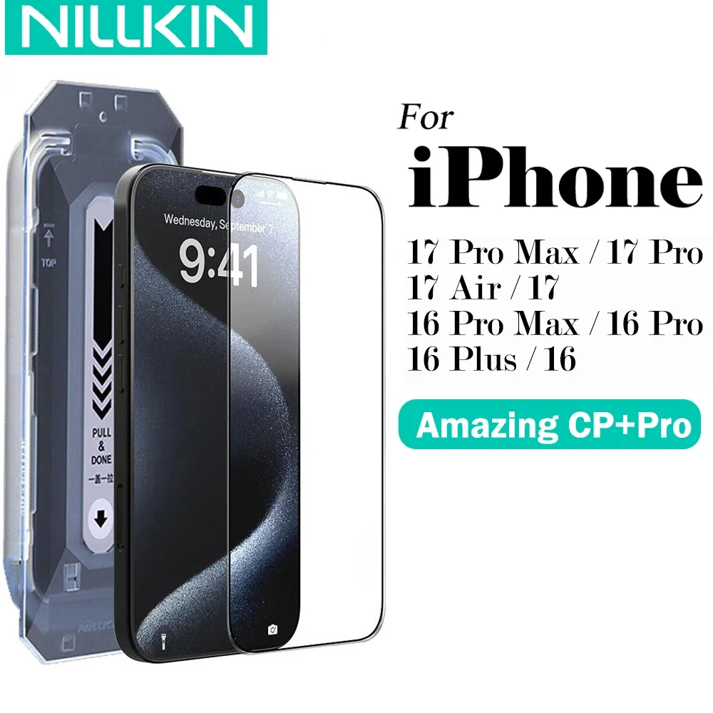 Nillkin For iPhone 17 Pro Max 16 Pro Max 17 Air 16 Plus CP+ Pro Tempered Glass Phone Screen Protecto with film sticking tool
Nillkin For iPhone 17 Pro Max 16 Pro Max 17 Air 16 Plus CP+ Pro Tempered Glass Phone Screen Protecto with film sticking tool