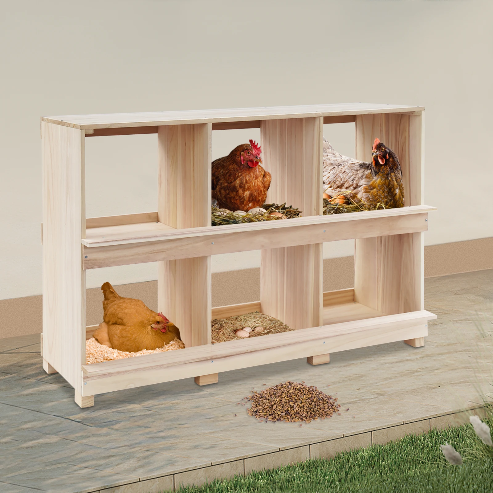 Chicken Laying Boxes, 2 Tiers 6 Compartment Nesting Box for Chickens,Wooden Nesting Boxes for Chicken Nests and Egg-laying Nests
Chicken Laying Boxes, 2 Tiers 6 Compartment Nesting Box for Chickens,Wooden Nesting Boxes for Chicken Nests and Egg-laying Nests