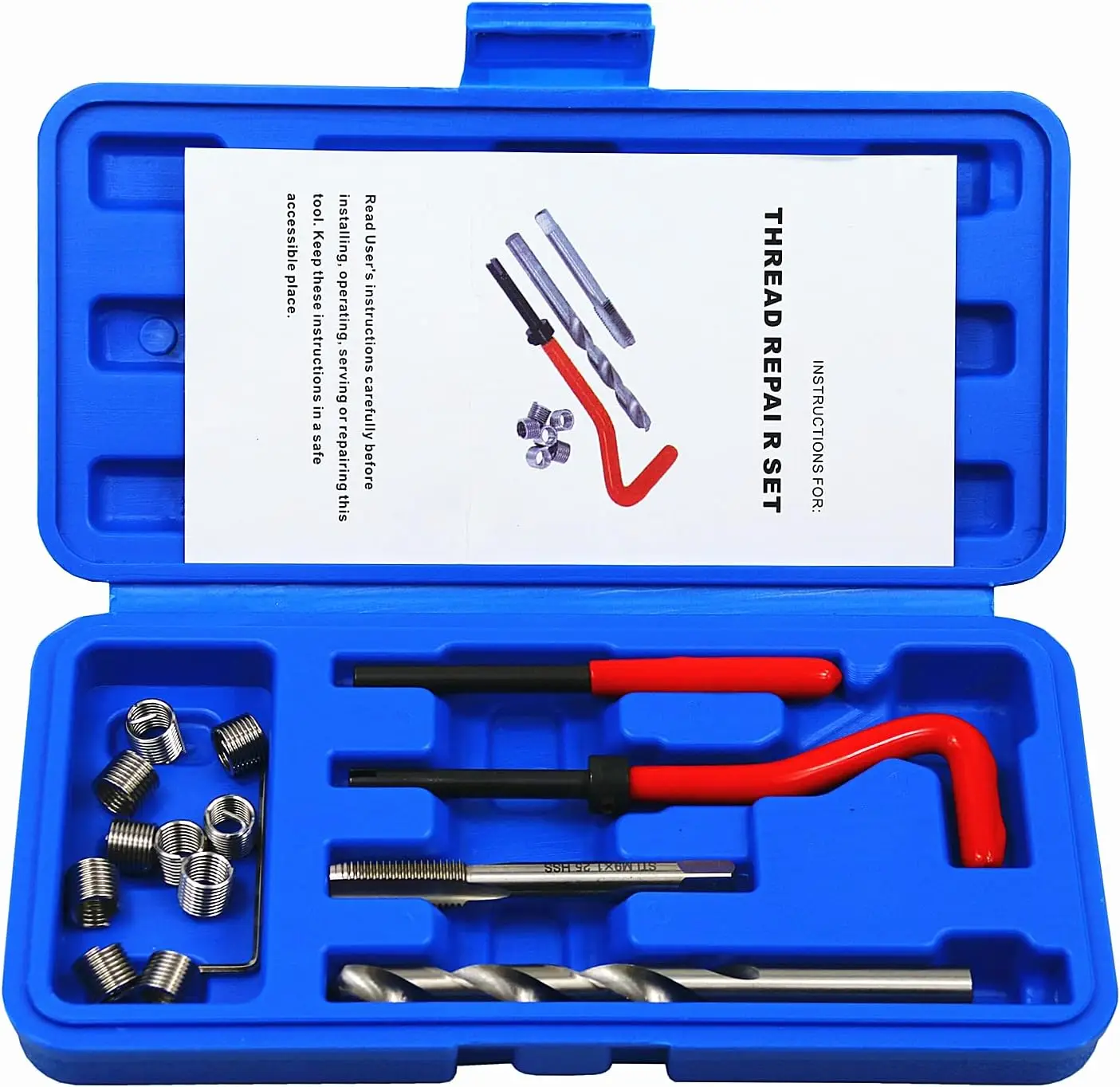 15pcs M9 x 1.25mm Thread Repair Kit with Hand Tool Set for Auto Repair
15pcs M9 x 1.25mm Thread Repair Kit with Hand Tool Set for Auto Repair