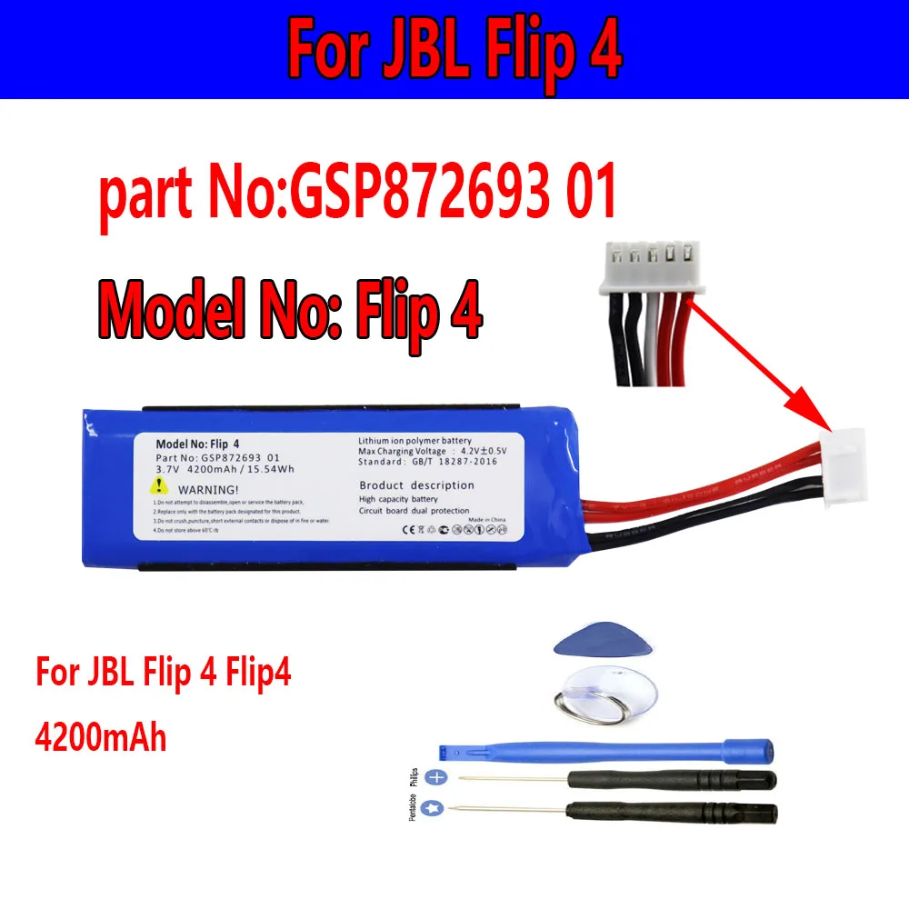 3.7v Battery For JBL Flip 4 Flip4 4200mAh Rechargeable Battery GSP872693 01 For JBL Speaker Flip 4 Flip4 Special Edition Bateria
3.7v Battery For JBL Flip 4 Flip4 4200mAh Rechargeable Battery GSP872693 01 For JBL Speaker Flip 4 Flip4 Special Edition Bateria