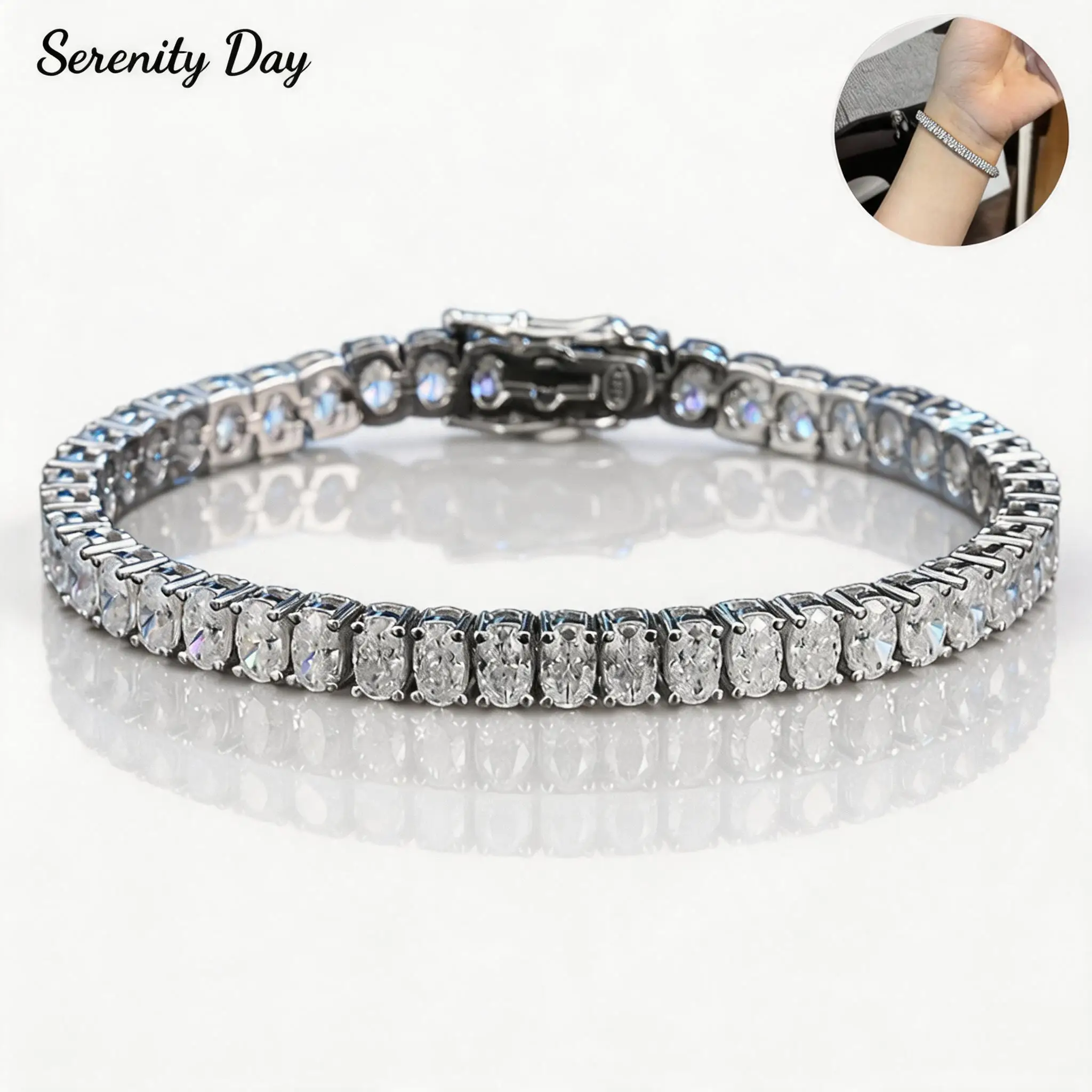 Serenity Oval Cut Moissanite Tennis Bracelet 925 Sterling Silver 18K Plated Lab Diamond Hand Chain
Serenity Oval Cut Moissanite Tennis Bracelet 925 Sterling Silver 18K Plated Lab Diamond Hand Chain