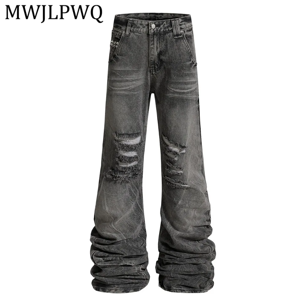 MWJLPWQ Pleated Ripped Bell-Bottom Jeans For Men Vibe Hippie Trendy New Washed Distressed Loose-Fitting Denim Long Pants 16030
MWJLPWQ Pleated Ripped Bell-Bottom Jeans For Men Vibe Hippie Trendy New Washed Distressed Loose-Fitting Denim Long Pants 16030