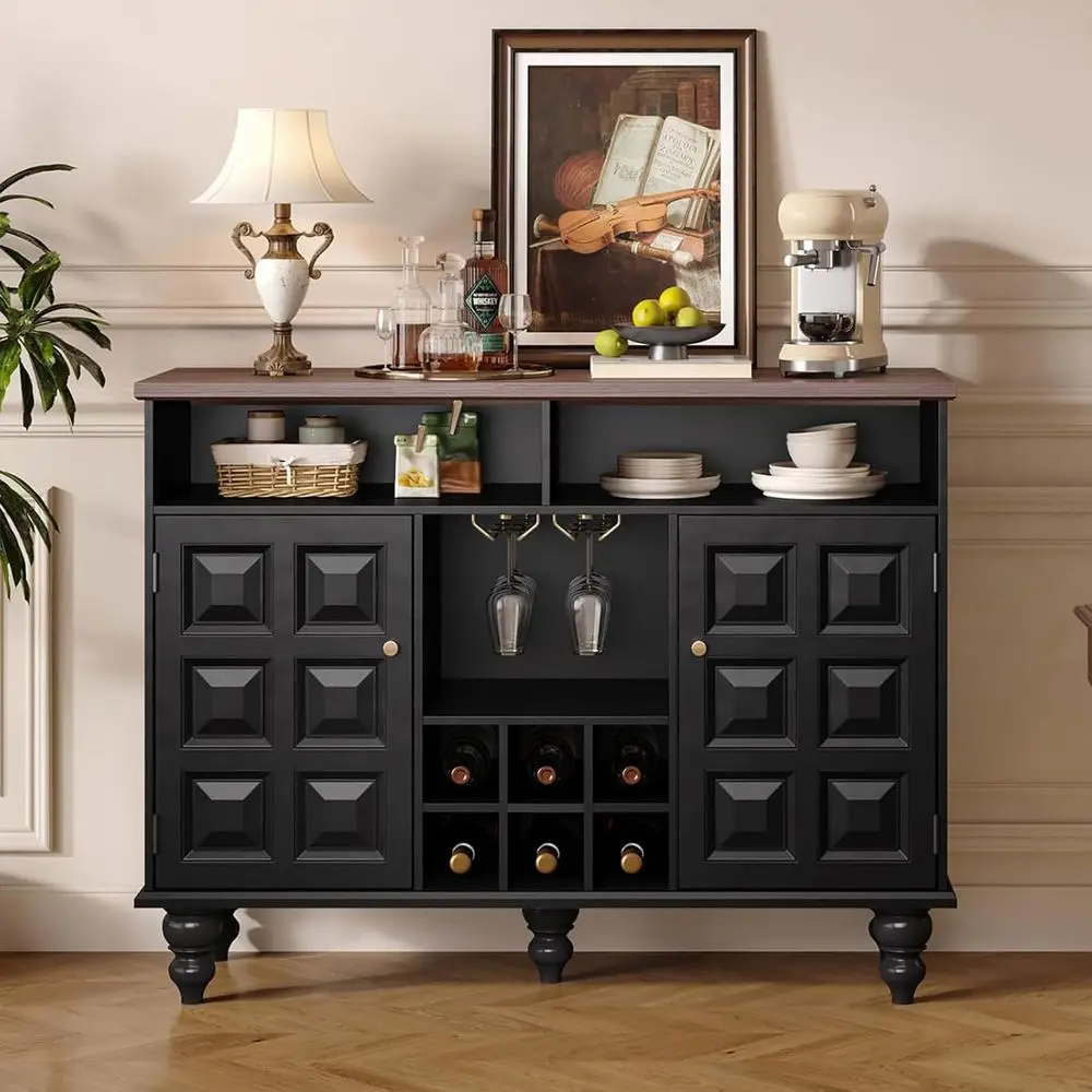 45 Modern Wine Bar Cabinet with Rack and Glass Holder, Storage & Retro Square Design for Kitchen Dining Room, Black
45 Modern Wine Bar Cabinet with Rack and Glass Holder, Storage & Retro Square Design for Kitchen Dining Room, Black