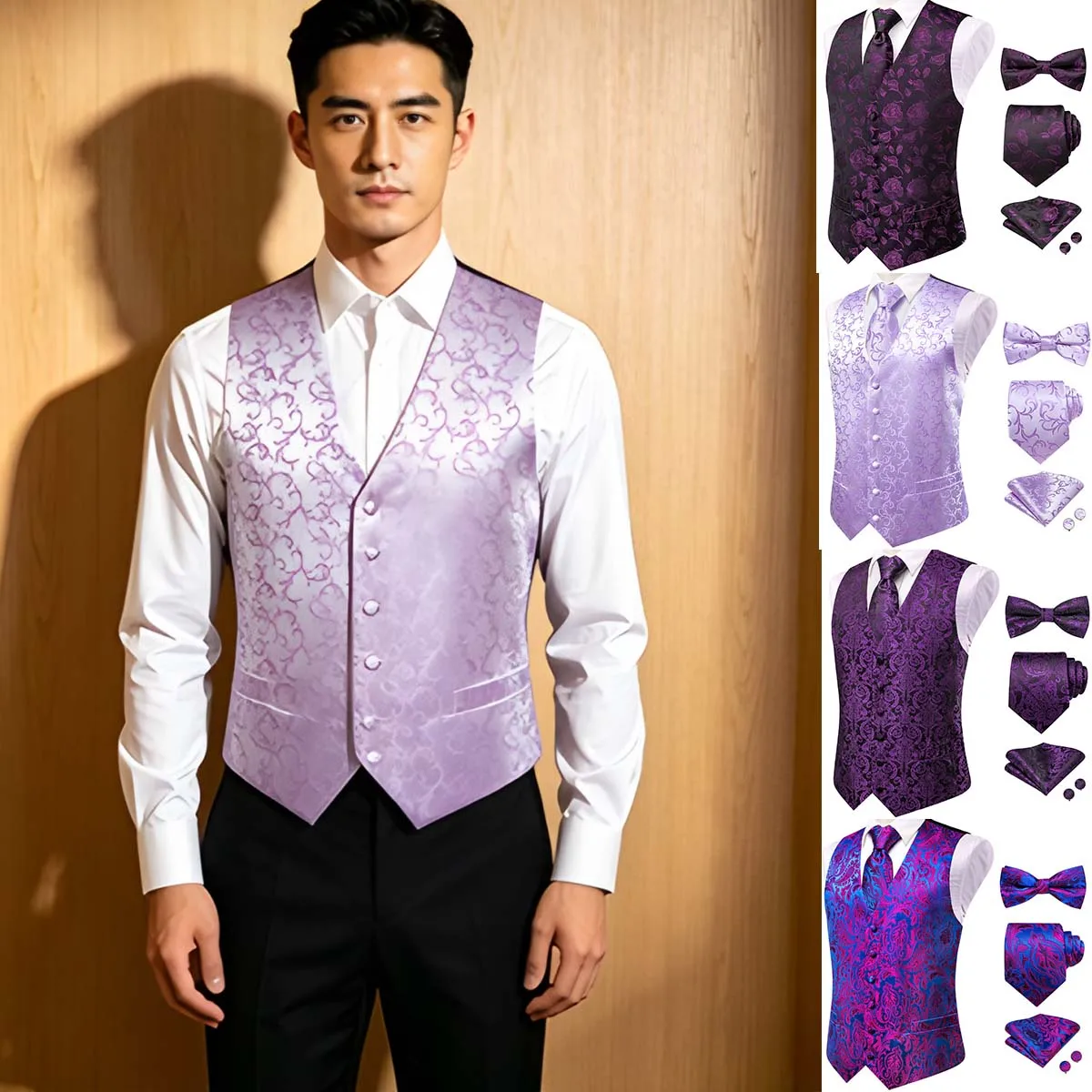 Classic Purple Printed V-Neck Waistcoat 5 In 1 Men Formal Dress Matching Accessories
Classic Purple Printed V-Neck Waistcoat 5 In 1 Men Formal Dress Matching Accessories