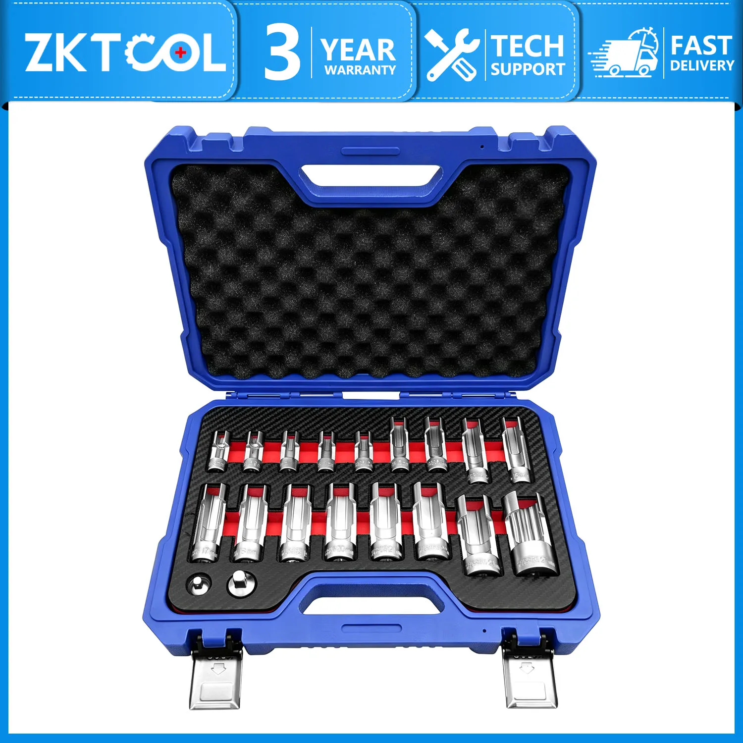 19-Piece Diesel Injector Fuel Line Socket Set (Metric 8–27mm), 3/8" & 1/2" Square Drive, 5-Point Anti-Pinch Line Sockets
19-Piece Diesel Injector Fuel Line Socket Set (Metric 8–27mm), 3/8" & 1/2" Square Drive, 5-Point Anti-Pinch Line Sockets