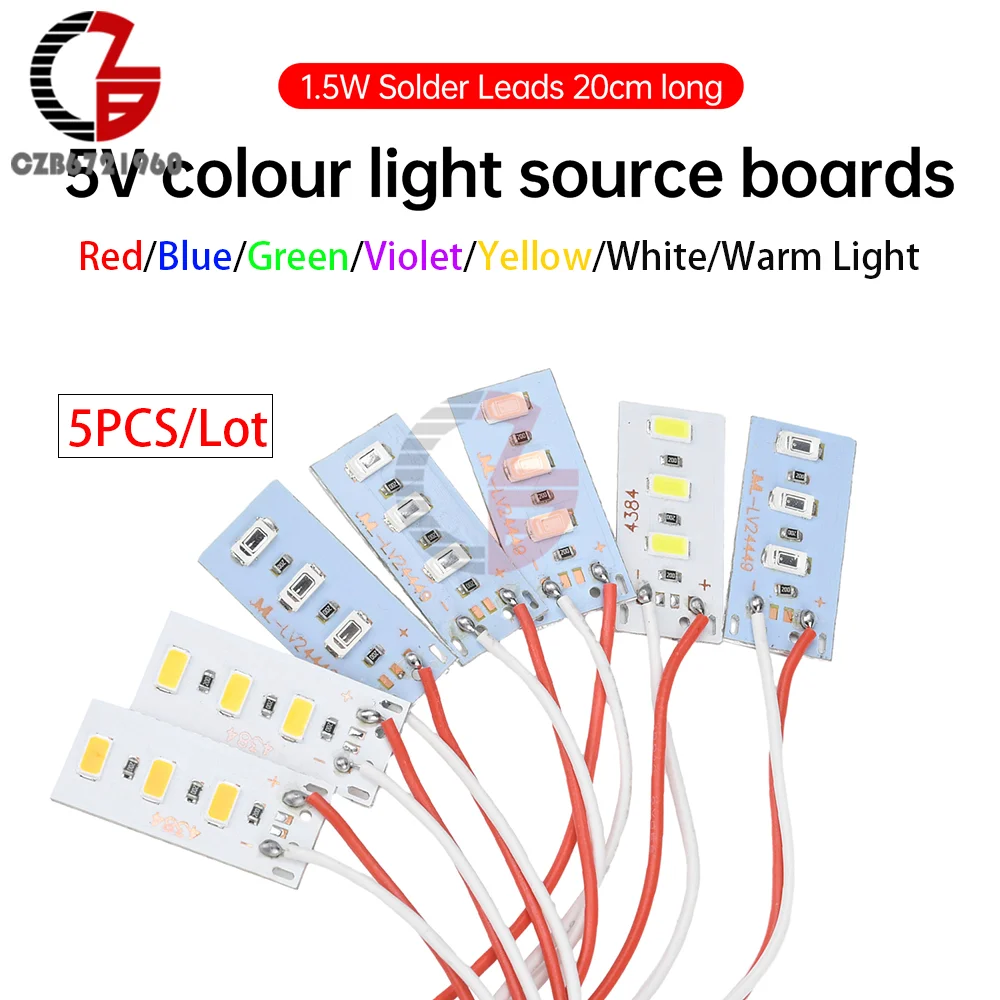 5pcs LED Strip Light 5730 Beads DC 5V 1.5W High Brightness LED Module Holiday Decoration Ambient Lighting Board With 20cm Wire
5pcs LED Strip Light 5730 Beads DC 5V 1.5W High Brightness LED Module Holiday Decoration Ambient Lighting Board With 20cm Wire