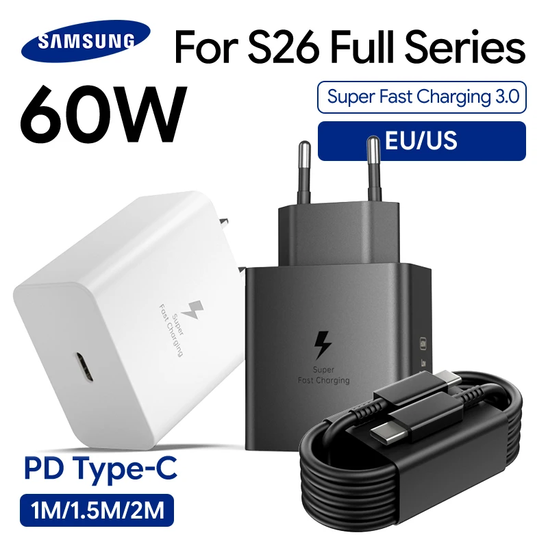 Original Samsung 60W Charger Super Fast Charger Type C PD Charger Galaxy S26 Ultra S25 FE S24 S23 S22 S22 A56 A57 Tab S11 S10 S9
Original Samsung 60W Charger Super Fast Charger Type C PD Charger Galaxy S26 Ultra S25 FE S24 S23 S22 S22 A56 A57 Tab S11 S10 S9
