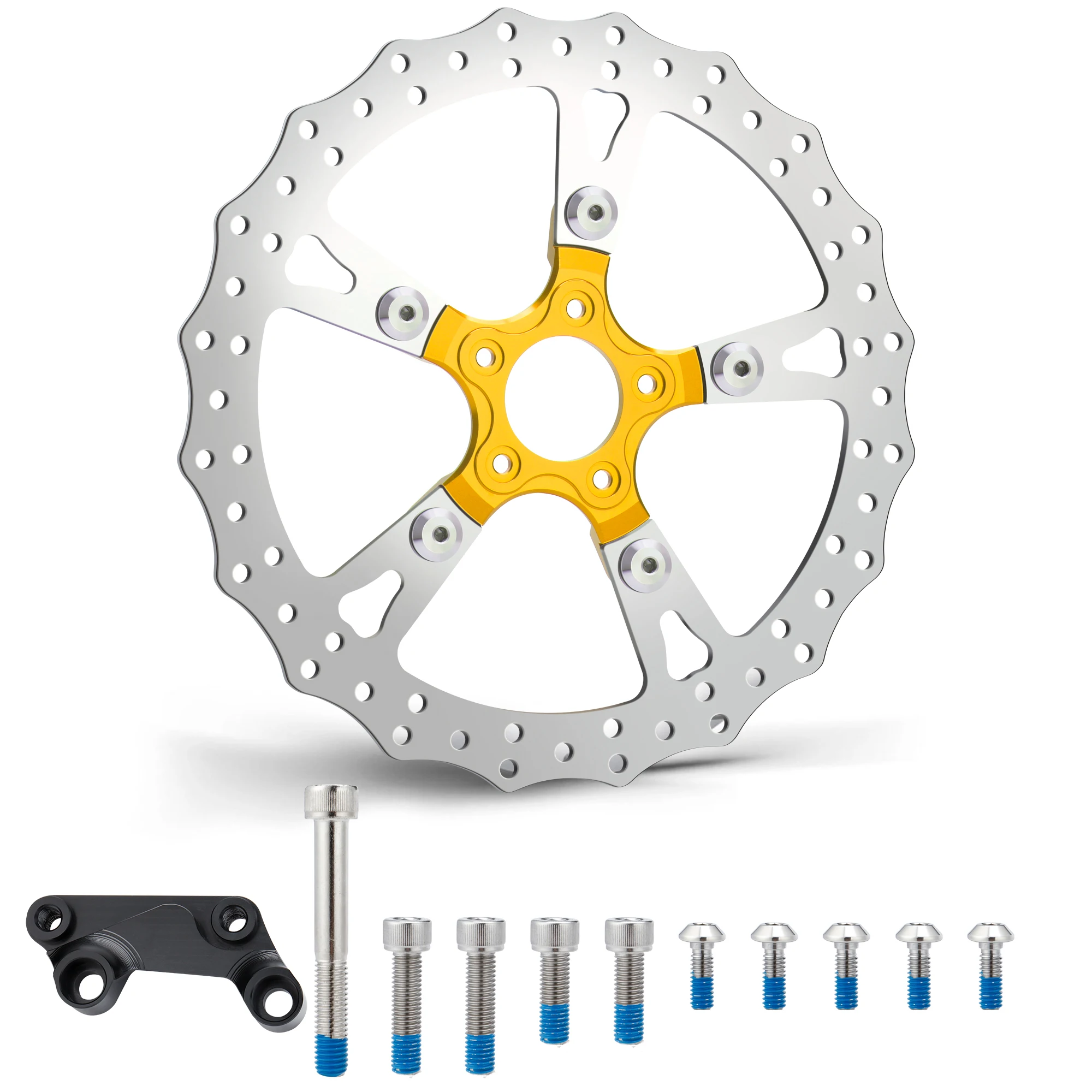 Hand-Polished Golden 14" Brake Disc Single Front Floating Rotor for Harley 2006-2017 Dyna and 2015-Later Softail
Hand-Polished Golden 14" Brake Disc Single Front Floating Rotor for Harley 2006-2017 Dyna and 2015-Later Softail