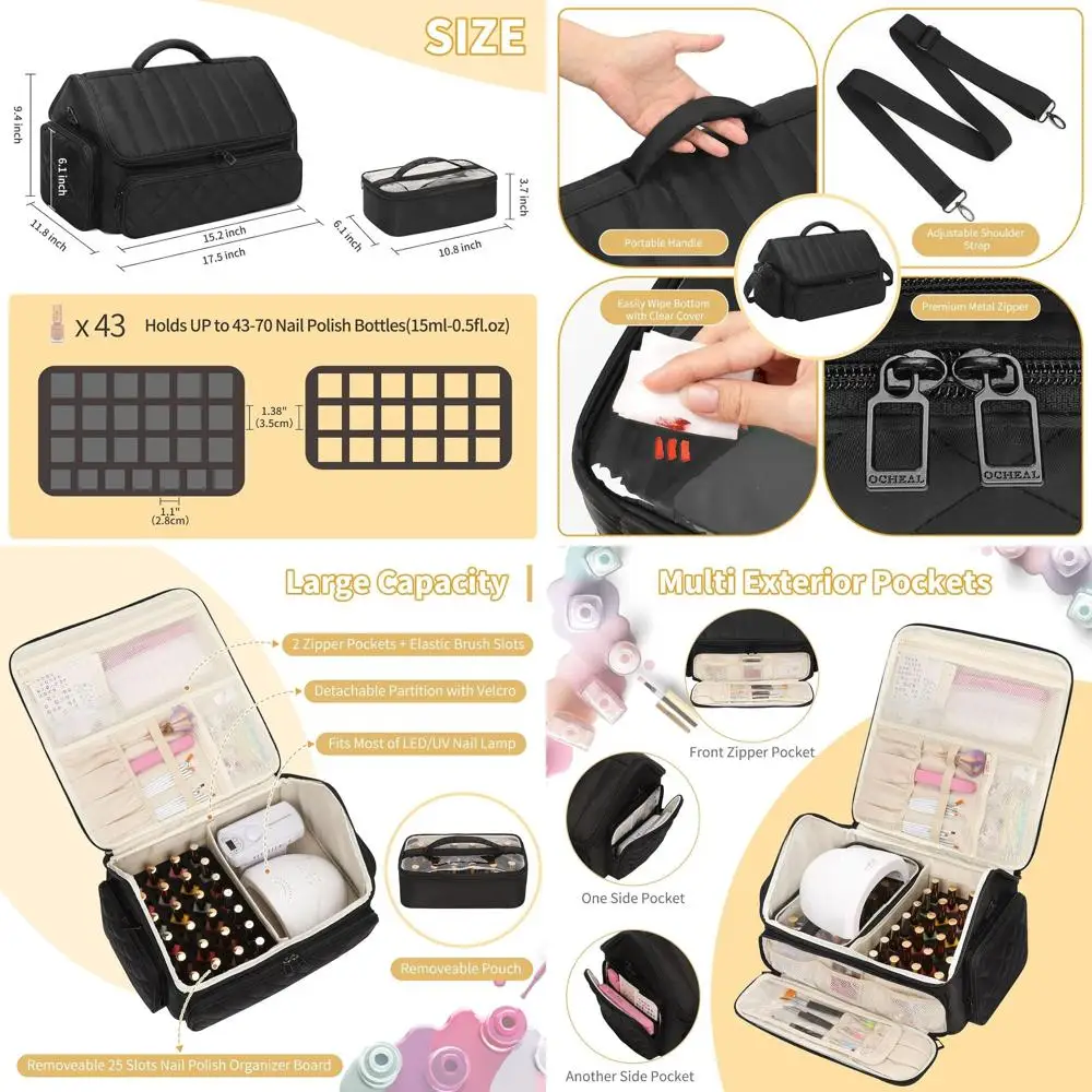 Travel-Friendly Nail Polish Organizer Bag with Storage for 43-65 Bottles and Nail Lamp, Ideal for Manicure Tools and Supplies
Travel-Friendly Nail Polish Organizer Bag with Storage for 43-65 Bottles and Nail Lamp, Ideal for Manicure Tools and Supplies