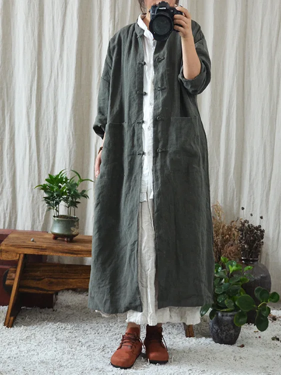 Retro Chinese Sle Long Robe Open Cardigan Loose Fit Slimming Cotton Linen Stand Collar Button down Zen Inspired Outerwear
Retro Chinese Sle Long Robe Open Cardigan Loose Fit Slimming Cotton Linen Stand Collar Button down Zen Inspired Outerwear