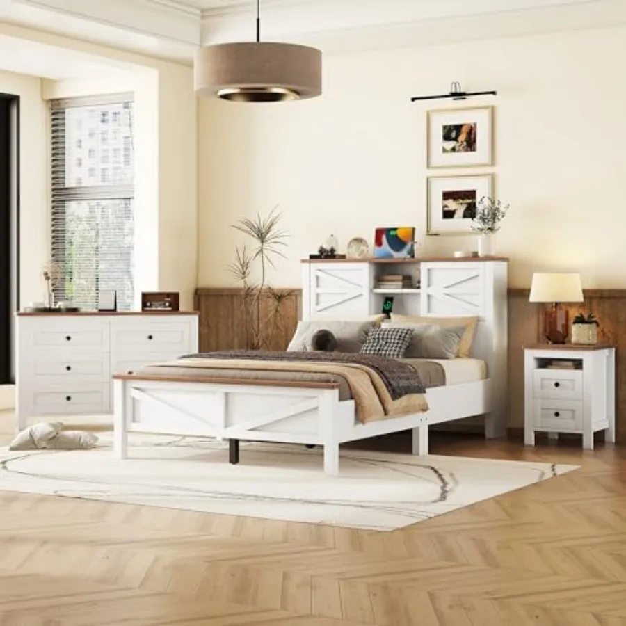 3-Piece Full Size Farmhouse Bedroom Set, Platform Bed with Sliding Door Storage Headboard and Charging Station, Nightstand and
3-Piece Full Size Farmhouse Bedroom Set, Platform Bed with Sliding Door Storage Headboard and Charging Station, Nightstand and