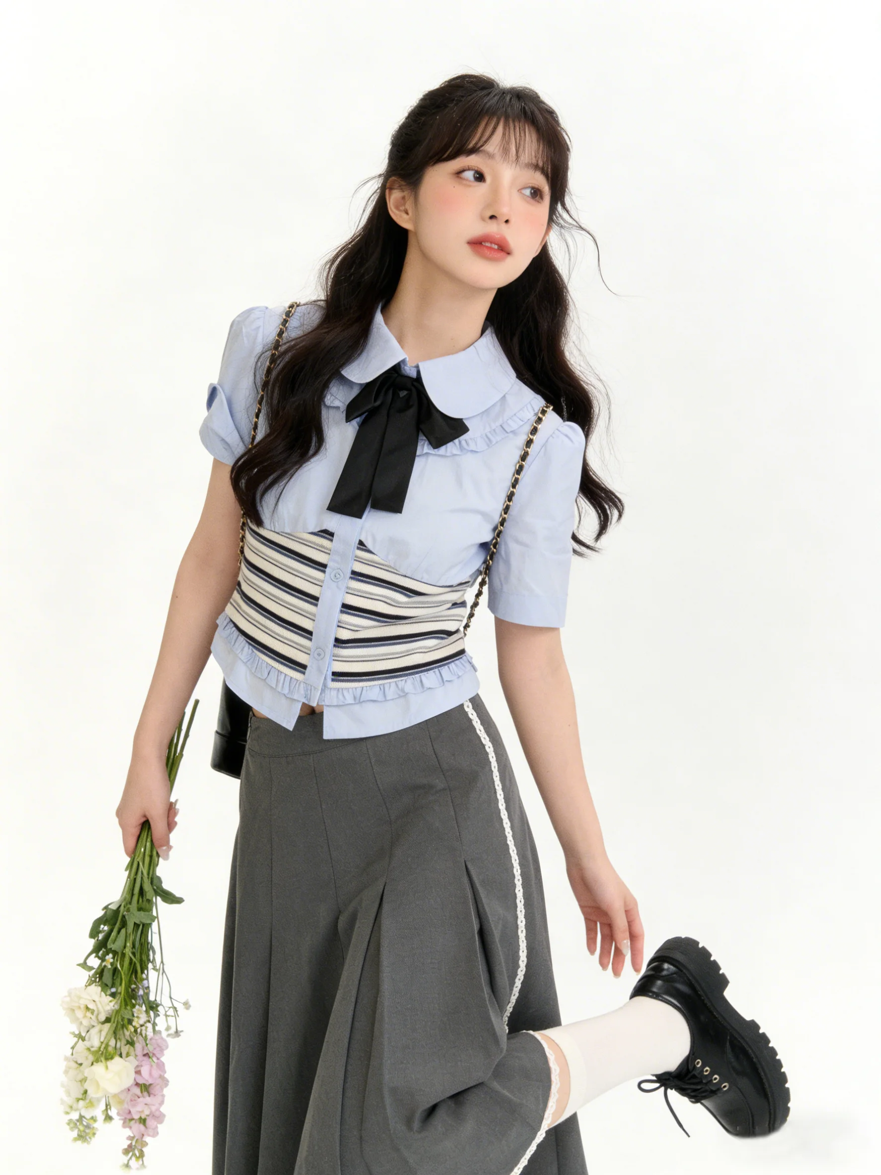 Summer College Style Women's Outfit Blue Striped Splice Short Sleeve Shirt And High Waist Skirt Two-Piece Set Breathable Ligh...
Summer College Style Women's Outfit Blue Striped Splice Short Sleeve Shirt And High Waist Skirt Two-Piece Set Breathable Ligh...