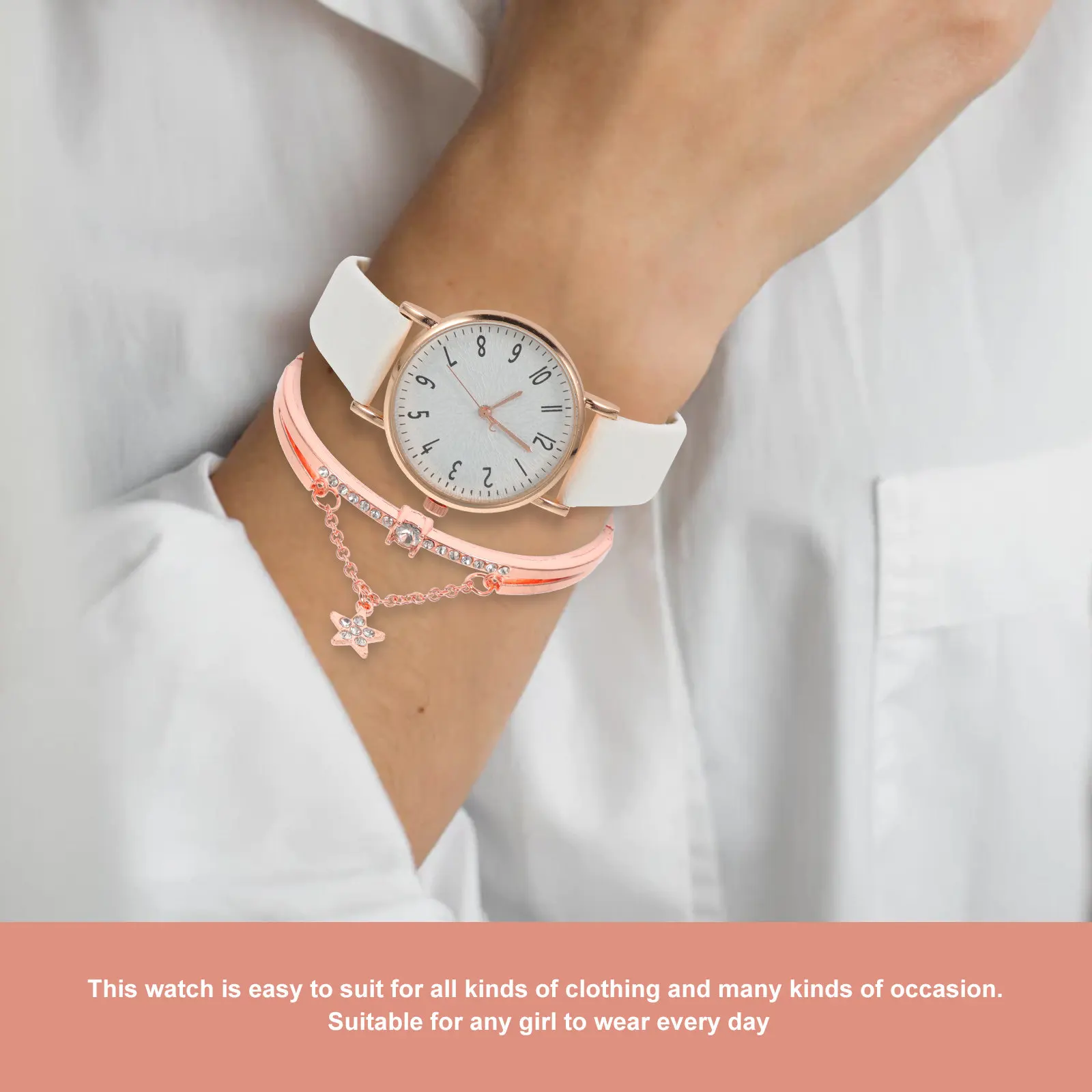 Набор из 1 кварцевого часов и браслета: Элегантные женские наручные часы, стильные повседневные женские часы, изящное модное украшение
Набор из 1 кварцевого часов и браслета: Элегантные женские наручные часы, стильные повседневные женские часы, изящное модное украшение