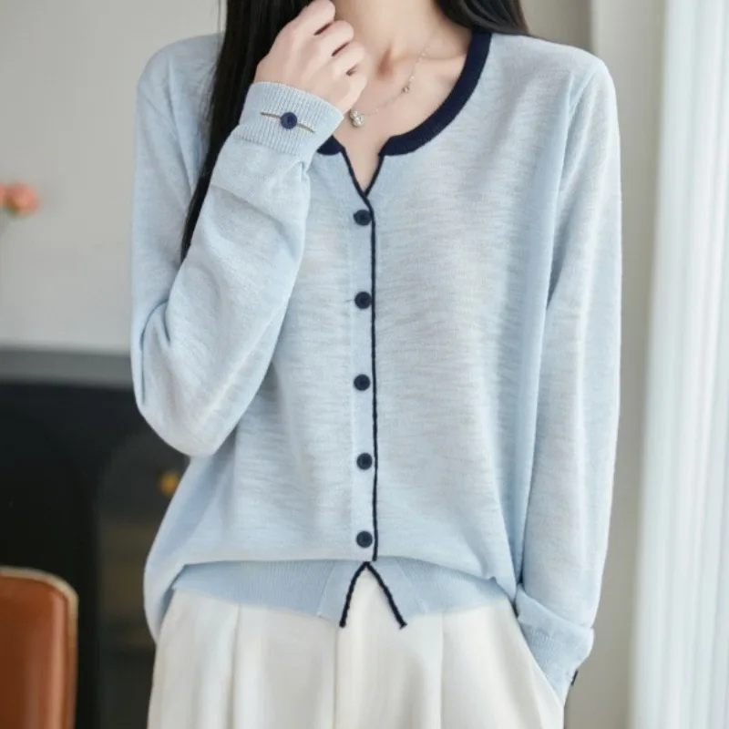 Spring Summer New Bamboo-joint Linen V-neck Knitted Cardigan Long-sleeved Women's Loose Versatile Thin Top with Color Blocking
Spring Summer New Bamboo-joint Linen V-neck Knitted Cardigan Long-sleeved Women's Loose Versatile Thin Top with Color Blocking
