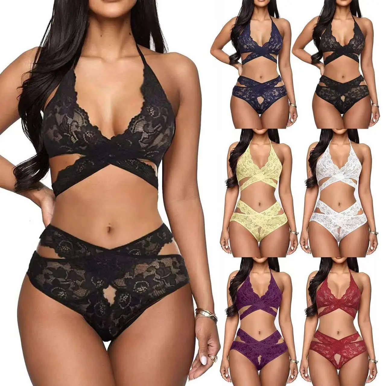Women Sexy Lingerie Set Two Piece Lace Bra and Panty Set bralette Sleepwear Three-point underwear
Women Sexy Lingerie Set Two Piece Lace Bra and Panty Set bralette Sleepwear Three-point underwear