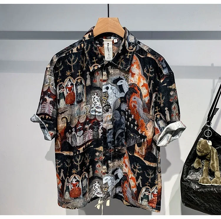 Europe and the United States men's clothing new summer Short sleeve cartoon vintage print Fashion shirt
Europe and the United States men's clothing new summer Short sleeve cartoon vintage print Fashion shirt