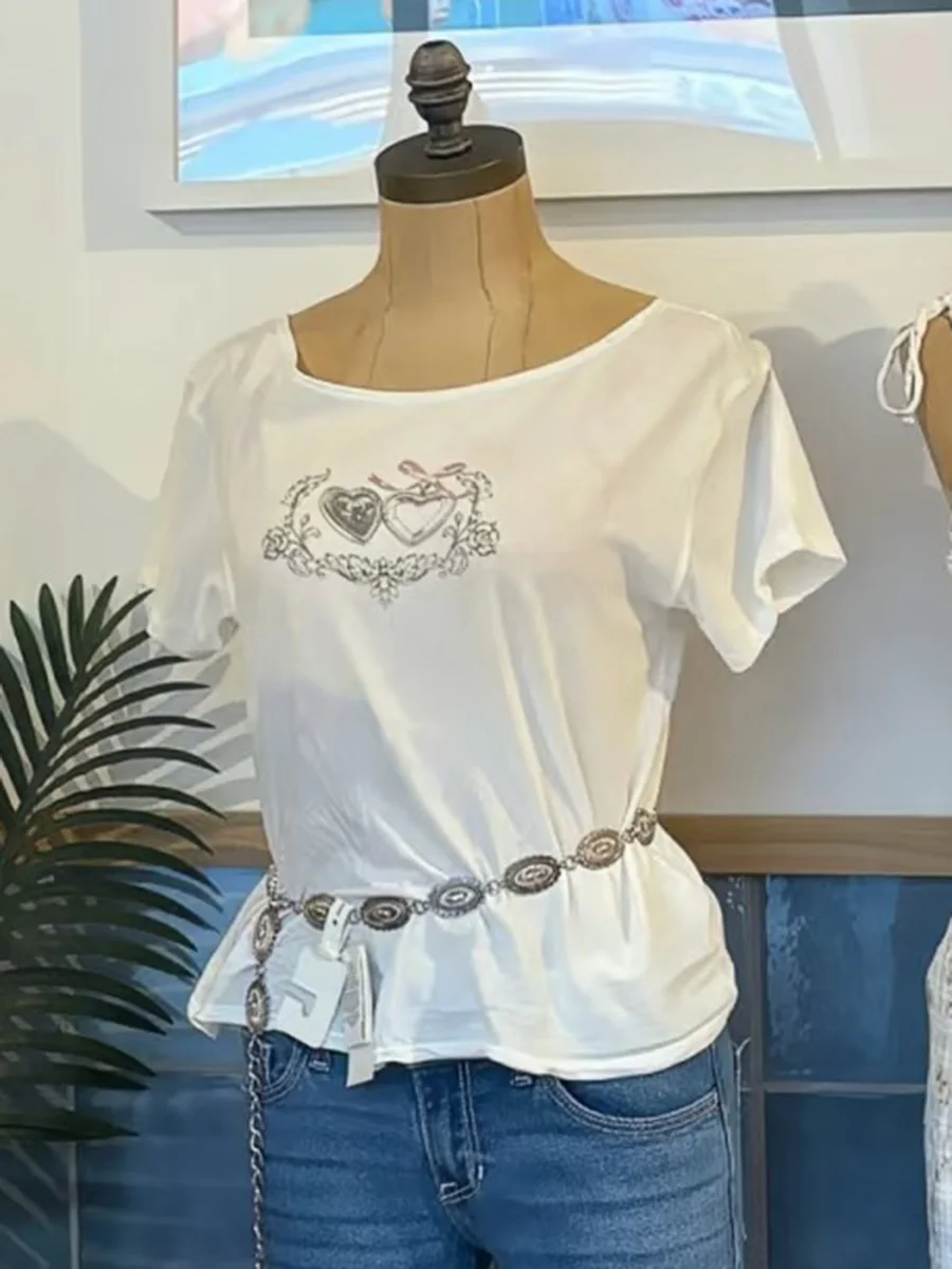 Geometric Graphic White Thin T-shirt Women O-Neck Back Lace-up Short Sleeve T-shirts Summer Preppy Style Sweet Backless Tops New
Geometric Graphic White Thin T-shirt Women O-Neck Back Lace-up Short Sleeve T-shirts Summer Preppy Style Sweet Backless Tops New