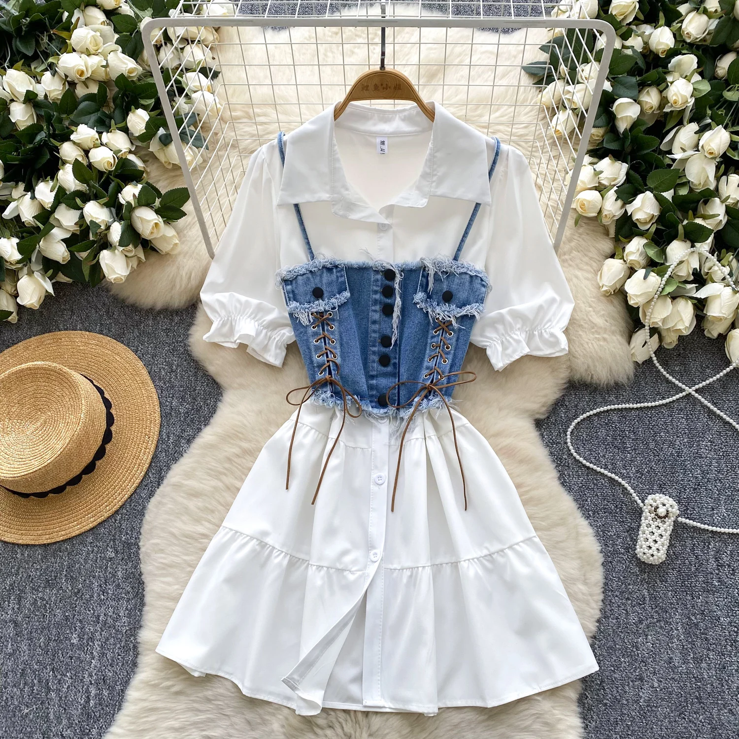 Women Dress Sets Corset-style Braided Waistband Denim Jacket Single-Button Mid-Length Dress Clothing Sets
Women Dress Sets Corset-style Braided Waistband Denim Jacket Single-Button Mid-Length Dress Clothing Sets