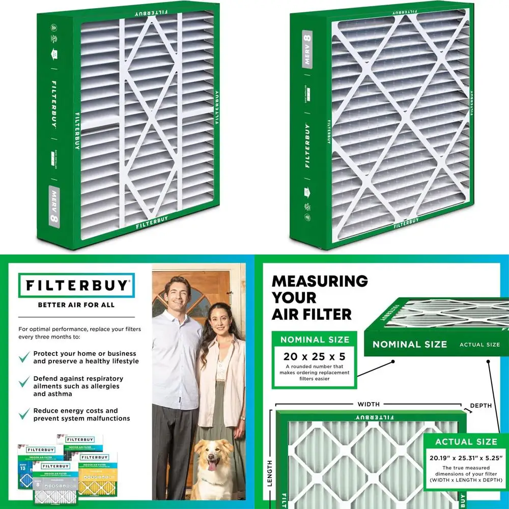 20x25x5 MERV 8 Pleated Air Filter for HVAC Systems (2-Pack) - Dust & Allergy Relief
20x25x5 MERV 8 Pleated Air Filter for HVAC Systems (2-Pack) - Dust & Allergy Relief