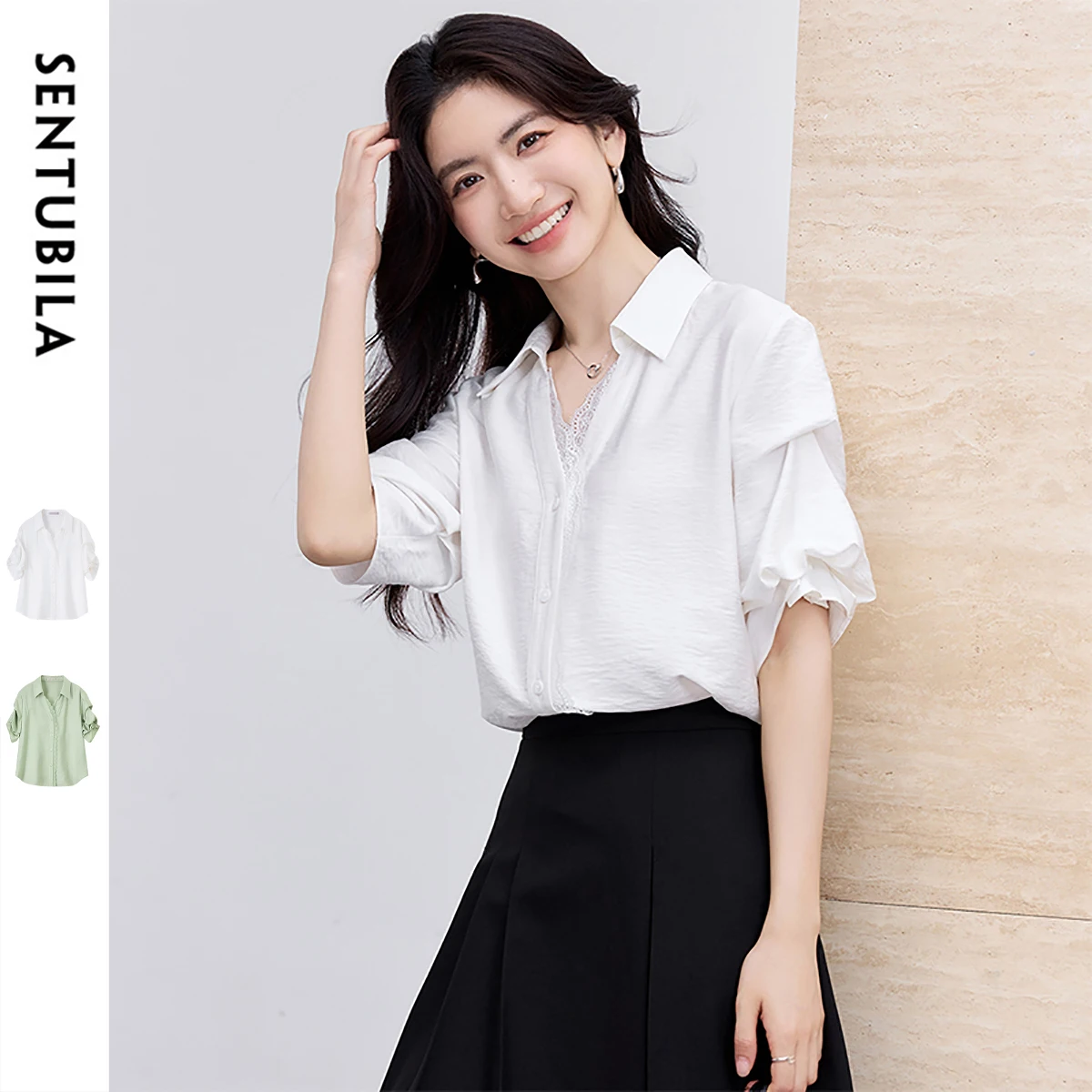 SENTUBILA Women Shirt 2025 New Summer V Neck Lace Short Sleeve Single Breasted Solid Loose Fit Office Sweet Blouse Q52CA0191
SENTUBILA Women Shirt 2025 New Summer V Neck Lace Short Sleeve Single Breasted Solid Loose Fit Office Sweet Blouse Q52CA0191