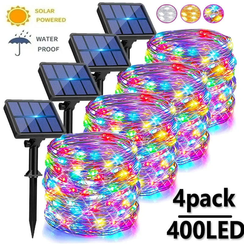 4Pack Solar String Lights Solar Outdoor Lights with 8 Lighting Modes Waterproof Fairy Lights for Tree Garden Patio Copper Wire
4Pack Solar String Lights Solar Outdoor Lights with 8 Lighting Modes Waterproof Fairy Lights for Tree Garden Patio Copper Wire