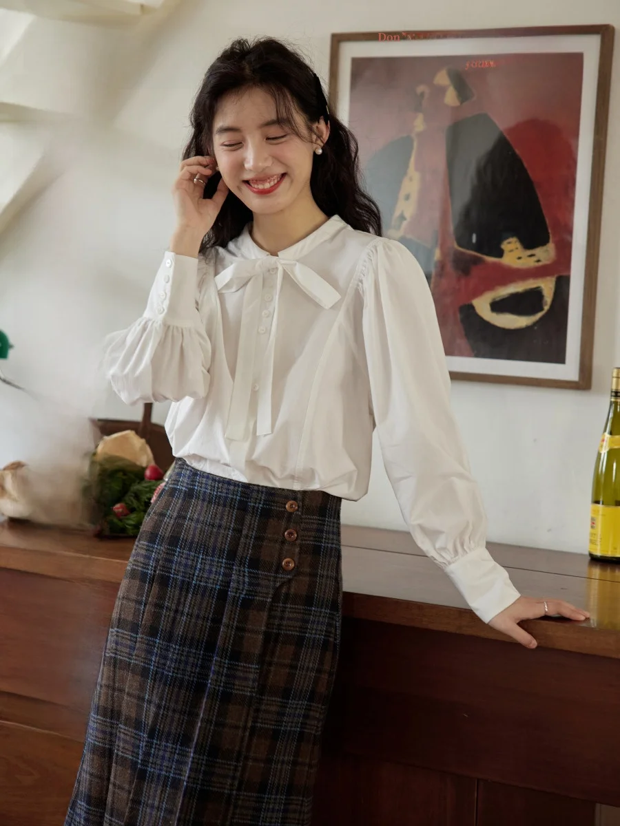 Nov Et Autumn Long Sve White irt Женский топ Bubble Sve Design Sense Cotton Pure French Sle Свободный крой круглый Ne
Nov Et Autumn Long Sve White irt Женский топ Bubble Sve Design Sense Cotton Pure French Sle Свободный крой круглый Ne