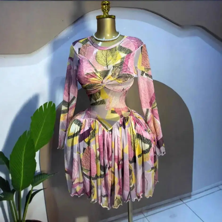 2026 Women's Mesh See-through Sweet Long Sleeve Leaf Print Short Dress Ruched Dress 2026 Summer Dress Robe Vestido Women Party
2026 Women's Mesh See-through Sweet Long Sleeve Leaf Print Short Dress Ruched Dress 2026 Summer Dress Robe Vestido Women Party