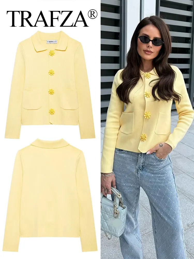 TRAFZA Women's Spring New Lapel Beaded Breasted Pin Coat Female Elegant Pocket Yellow Knitted Long Sleeve Cardigan Sweater
TRAFZA Women's Spring New Lapel Beaded Breasted Pin Coat Female Elegant Pocket Yellow Knitted Long Sleeve Cardigan Sweater