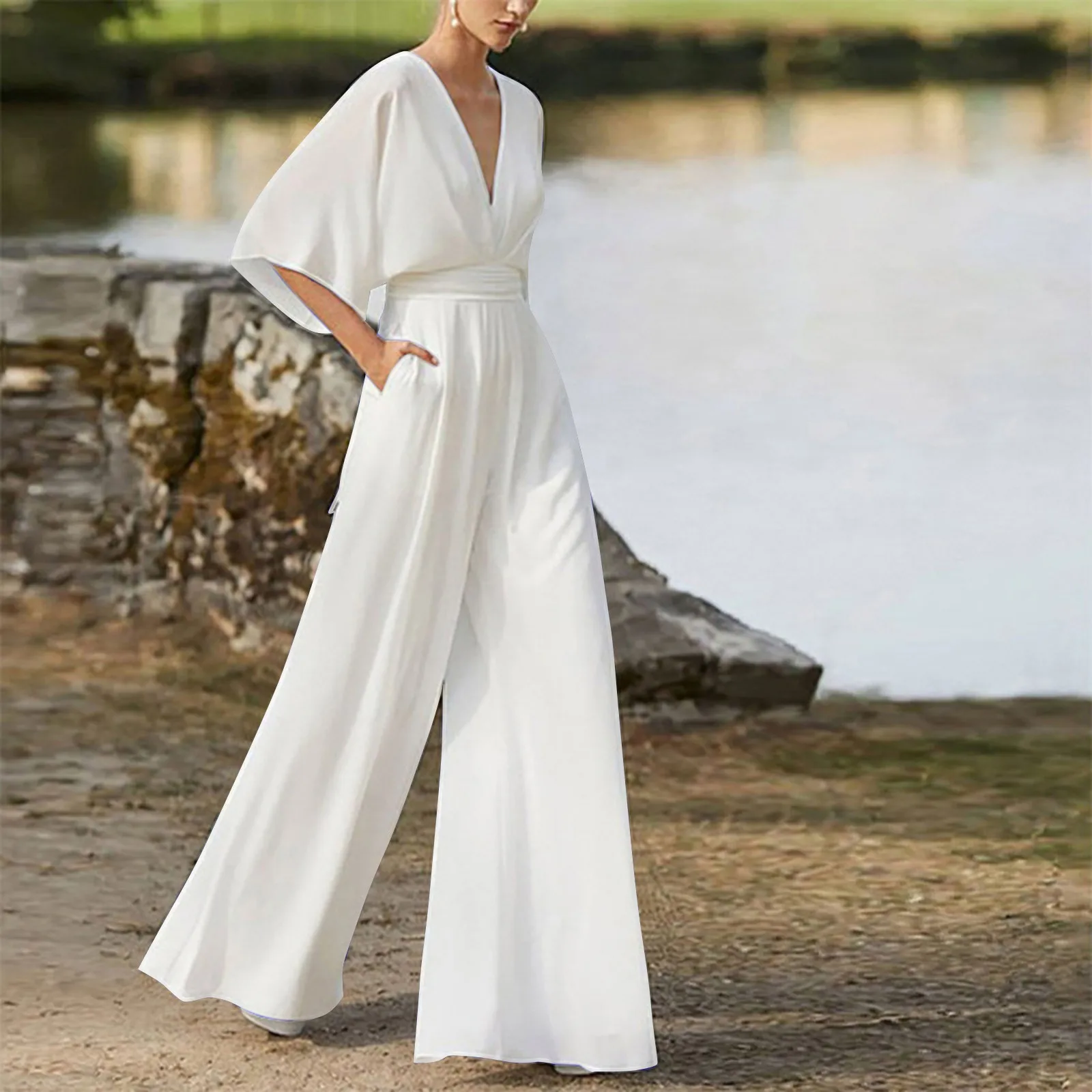 Bat Sleeve Wide Leg Solid Color Simple Temperament Elegant V-neck Women Jumpsuit Fashion Jumpsuit Loose Commuter Women Clothing
Bat Sleeve Wide Leg Solid Color Simple Temperament Elegant V-neck Women Jumpsuit Fashion Jumpsuit Loose Commuter Women Clothing