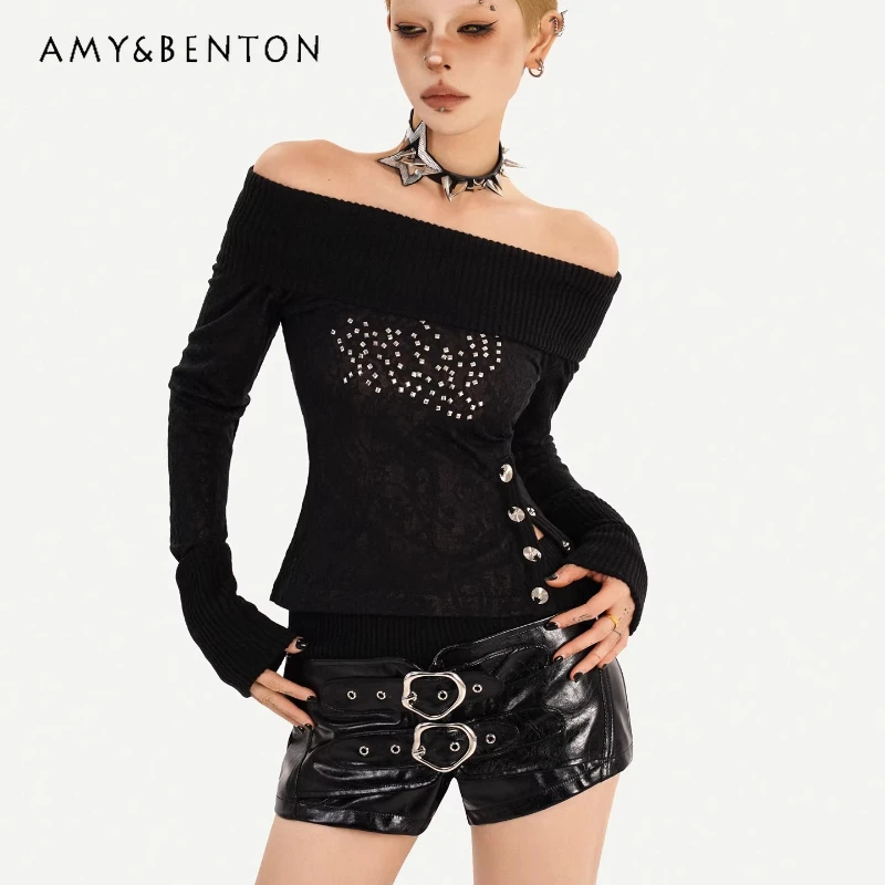 Vintage Design Hot Girl Rhinestone Scarf Collar Lace Knitted Women's Bottoming Shirt 2026 New Off-Shoulder Slim T-Shirt Ladies
Vintage Design Hot Girl Rhinestone Scarf Collar Lace Knitted Women's Bottoming Shirt 2026 New Off-Shoulder Slim T-Shirt Ladies