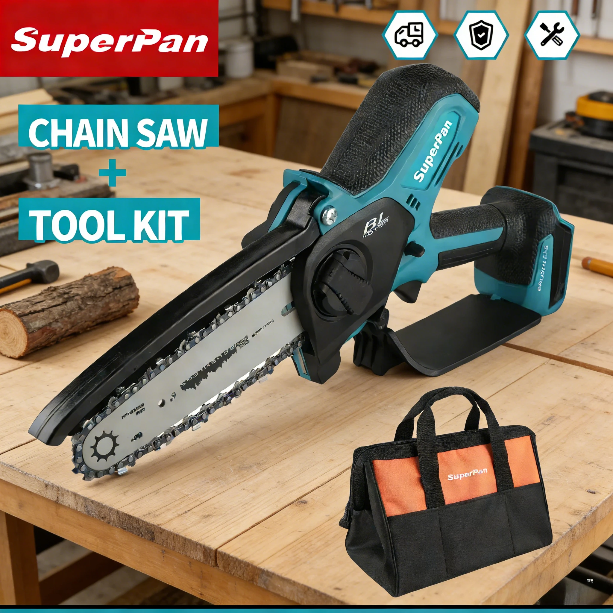 SuperPan Efficient 6 Inch Electric Chain Saw, Practical Orchard Pruner with Tool Kit for makita 18V battery pin
SuperPan Efficient 6 Inch Electric Chain Saw, Practical Orchard Pruner with Tool Kit for makita 18V battery pin