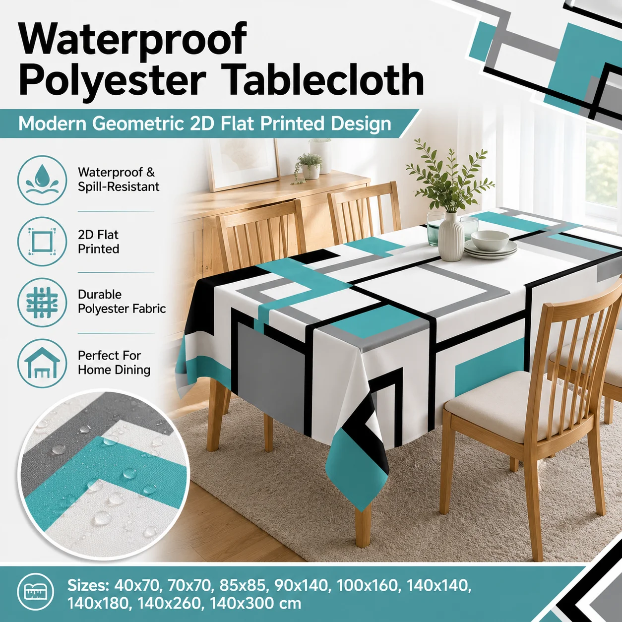 2D Flat Printed Geometric Block Tablecloth Waterproof Polyester Modern Table Cover For Home Kitchen Dining Room Office Banquet
2D Flat Printed Geometric Block Tablecloth Waterproof Polyester Modern Table Cover For Home Kitchen Dining Room Office Banquet