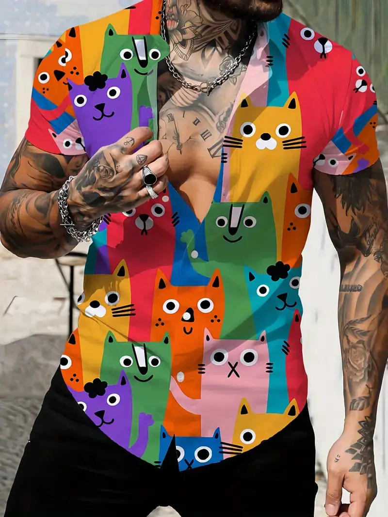 Colorful Cat Cartoon Animals Pattern Print Men's Shirts Fashion Short Sleeve Button Up Lapel Shirt For Summer Casual Style Shirt
Colorful Cat Cartoon Animals Pattern Print Men's Shirts Fashion Short Sleeve Button Up Lapel Shirt For Summer Casual Style Shirt