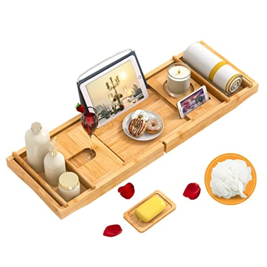 Bathtub Caddy Tray Expandable Bamboo Tub Tray for Luxury Bath with Book Holder and Free Soap Dish
Bathtub Caddy Tray Expandable Bamboo Tub Tray for Luxury Bath with Book Holder and Free Soap Dish