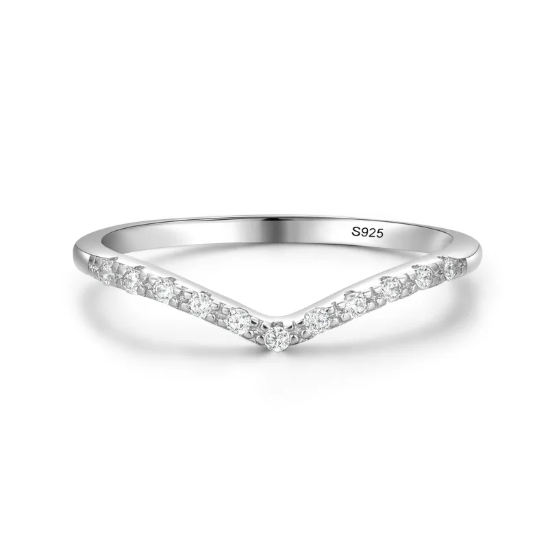 Hot Sale Simple V-Shaped Pave Diamond S925 Pure Silver Band Ring for Women
Hot Sale Simple V-Shaped Pave Diamond S925 Pure Silver Band Ring for Women