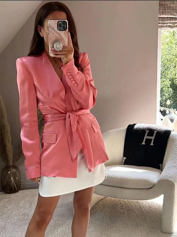 Klacwaya Pink Blazer Women Jackets Summer Coat Ladies Office Women's Clothing Belted Silk-Satin Blazers
Klacwaya Pink Blazer Women Jackets Summer Coat Ladies Office Women's Clothing Belted Silk-Satin Blazers