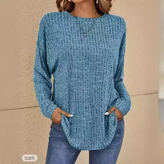 Женская одежда Свитер Новый осенний вязаный топ с круглым вырезом в полоску с длинным рукавом Свободная футболка Женские топы Горячие свитера с длинным рукавом
Женская одежда Свитер Новый осенний вязаный топ с круглым вырезом в полоску с длинным рукавом Свободная футболка Женские топы Горячие свитера с длинным рукавом