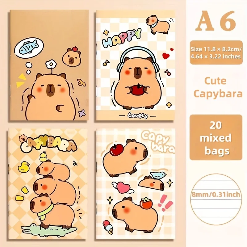 20Pcs Kapibala Notebook Diary Cute Capybara Pocket Notepad Stationery School Supplies Kid Birthday Gifts
20Pcs Kapibala Notebook Diary Cute Capybara Pocket Notepad Stationery School Supplies Kid Birthday Gifts