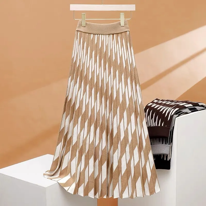 Autumn Winter Cashere Blend Plaid A-line Long Pleated Skirts Houndstooth Check Calf Knit Skirts
Autumn Winter Cashere Blend Plaid A-line Long Pleated Skirts Houndstooth Check Calf Knit Skirts