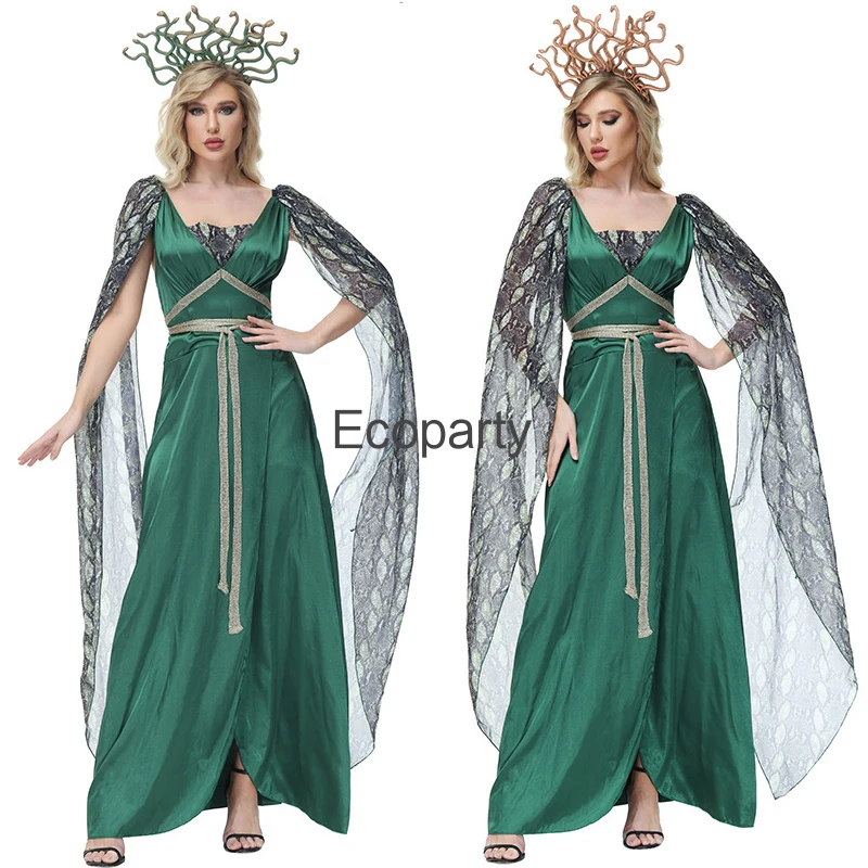 New Women's Halloween Mythology Medusa Cosplay Costume Green Sexy High Split Long Dress With Headwear Masquerade Party Outfits
New Women's Halloween Mythology Medusa Cosplay Costume Green Sexy High Split Long Dress With Headwear Masquerade Party Outfits