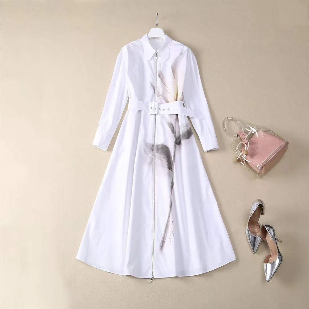 European and American women's clothing 2025 spring new Long sleeve lapel printed cotton zipper Fashion belt dress
European and American women's clothing 2025 spring new Long sleeve lapel printed cotton zipper Fashion belt dress
