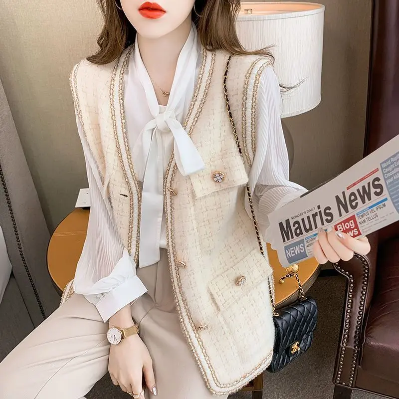 Women Spring Autumn Elegant Temperament Solid Color V-neck Waistcoat Ladies Fashion Office Lady Sleeveless Temperament Tops
Women Spring Autumn Elegant Temperament Solid Color V-neck Waistcoat Ladies Fashion Office Lady Sleeveless Temperament Tops
