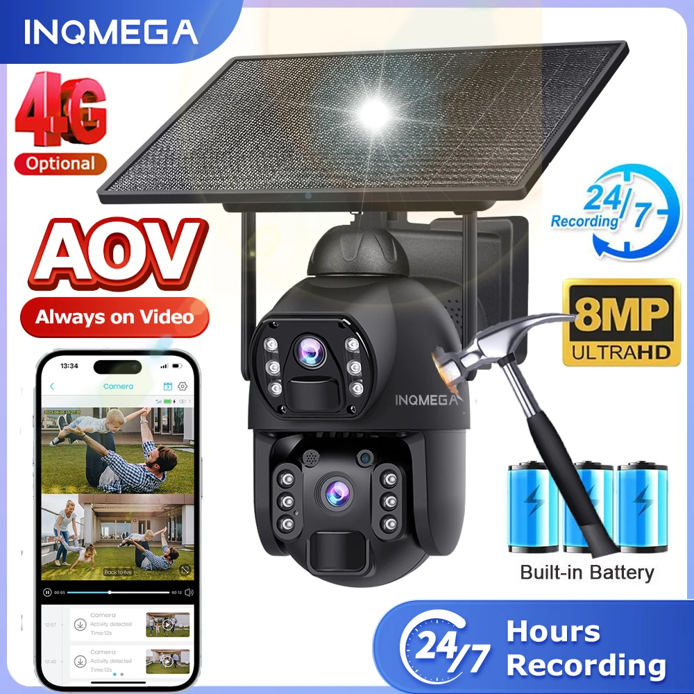 INQMEGA AOV 8 МП с солнечной панелью 360° ° PTZ наружная камера безопасности 4G LTE Wi-Fi сеть аккумулятор 20100 мАч IP-камера с автоматическим отслеживанием
INQMEGA AOV 8 МП с солнечной панелью 360° ° PTZ наружная камера безопасности 4G LTE Wi-Fi сеть аккумулятор 20100 мАч IP-камера с автоматическим отслеживанием