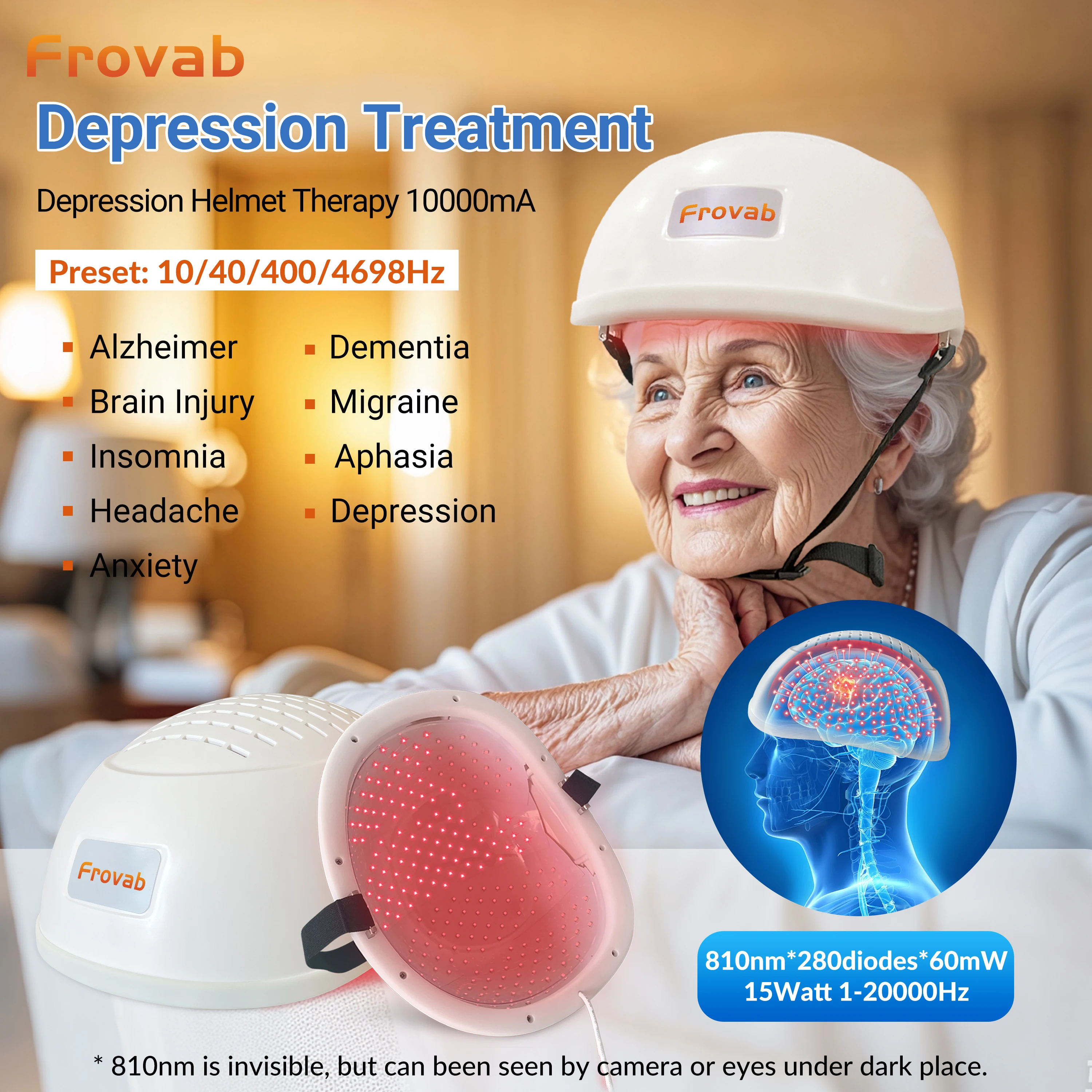 Frovab 810nm Near Infrared Light PBM Therapy Helmet for Depression Parkinson Alzheimer Neurofeedback Machine for Home/Clinic Use
Frovab 810nm Near Infrared Light PBM Therapy Helmet for Depression Parkinson Alzheimer Neurofeedback Machine for Home/Clinic Use