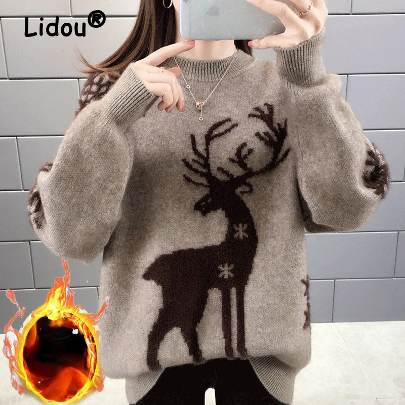 Christmas New Year Loose Knitted Sweaters For Women Pullover Autumn Winter Warm Casual Knitwear All Match Soft T-shirts Female
Christmas New Year Loose Knitted Sweaters For Women Pullover Autumn Winter Warm Casual Knitwear All Match Soft T-shirts Female